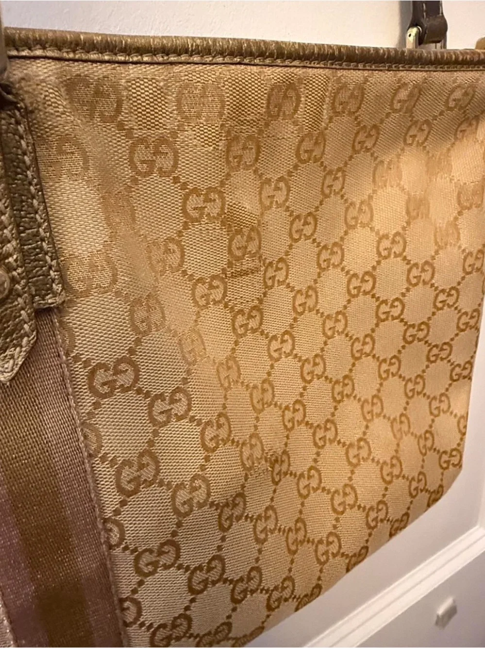 Gucci Tan and Rose Gold Monogram Crossbody Bag